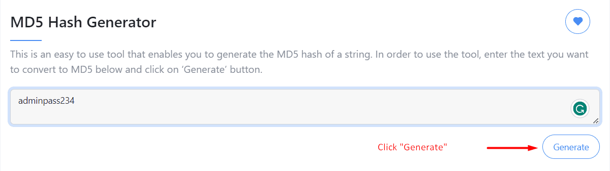 generate md5 hash