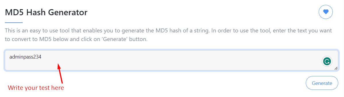 how to use md5 hash generator