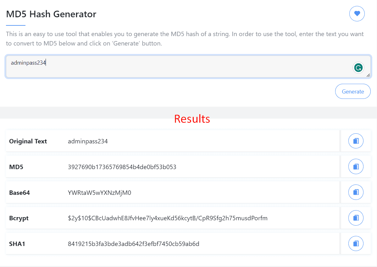 results md5 hash